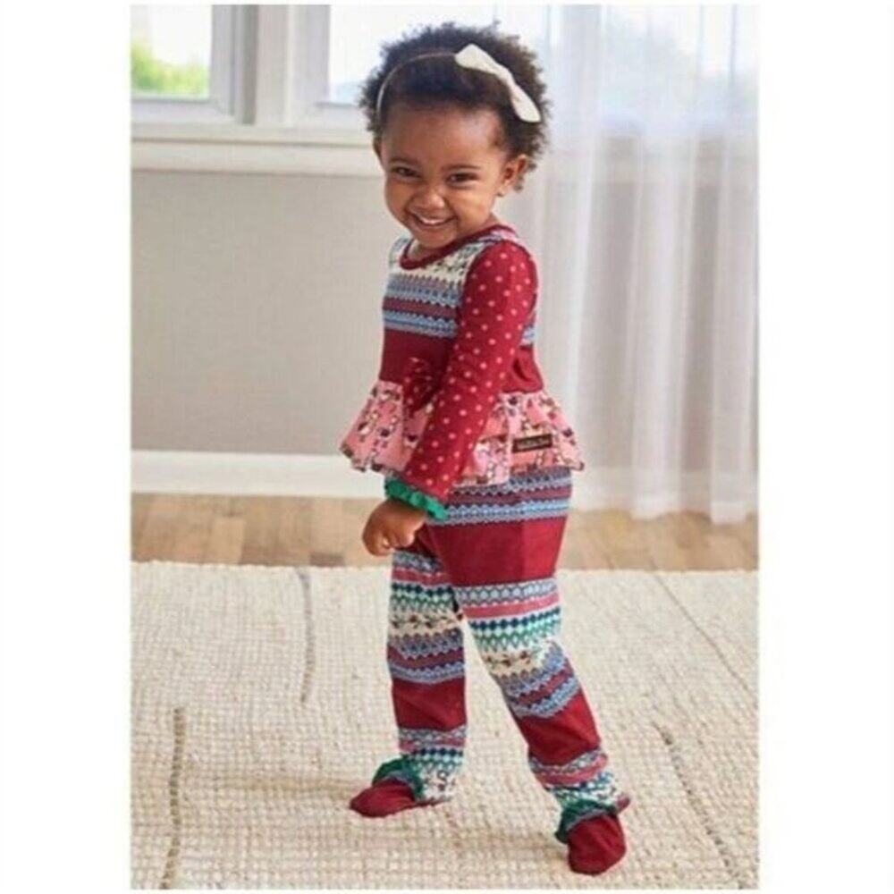 Matilda Jane Snuggle Bug Llama Sleeper Romper 3-6 months Girls Red Footed Ruffle